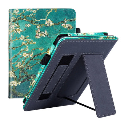 Leather case with wrist splint bracket for Kindle Paperwhite 5 e-reader in various colours and designs