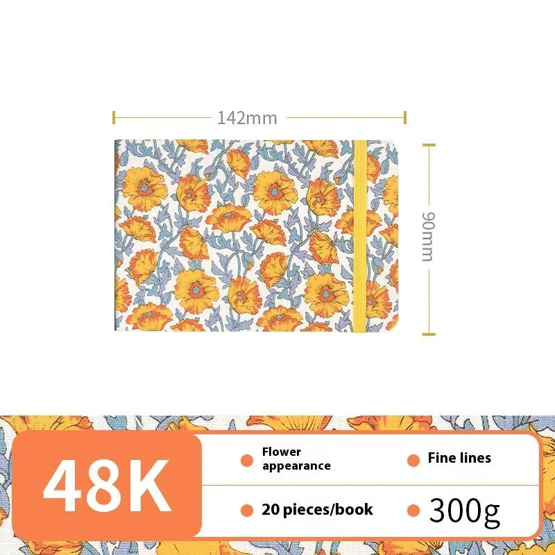 Feiluniao watercolour notebook with fabric cover, 185mm length, open to show paper for painting.
