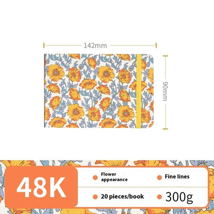Feiluniao watercolour notebook with fabric cover, 185mm length, open to show paper for painting.
