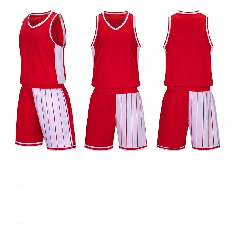 Basketball training suit with quick-drying fabric in grass green, dream blue, red, or sapphire blue, sizes M to 6XL