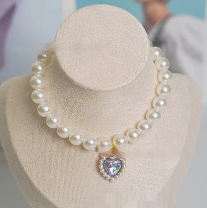Plastic alloy resin pet cat collar necklace with love gem charm in six colour options