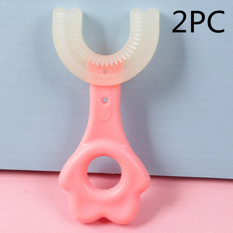 U-shaped baby toothbrush in soft silicone for kids, available in multiple colors