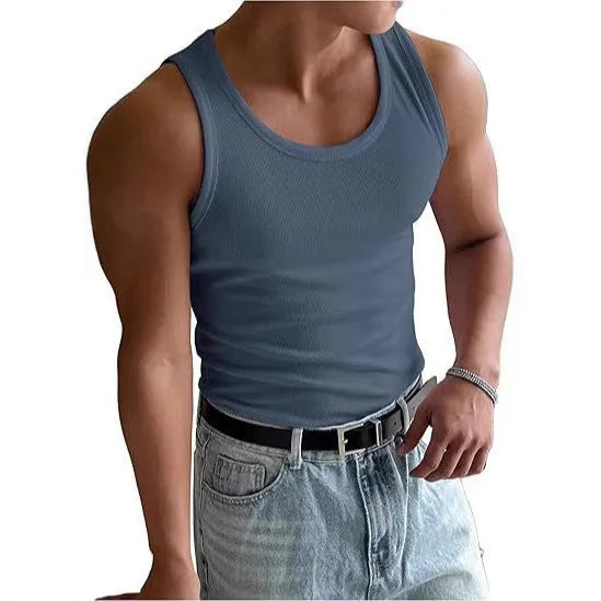 Men's round neck workout fitness t-shirt in tight-fitting sportswear style made from polyester fabric with wool lining for summer sports activities in colours including black, blue, dark blue, green, grey and white