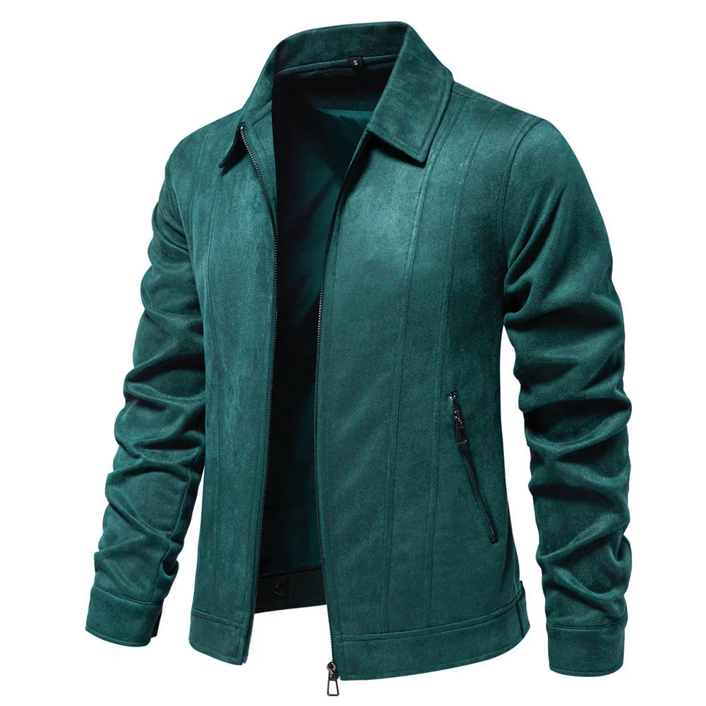 Men's Suede Lapel Zipper Jacket for Autumn and Winter in various colors