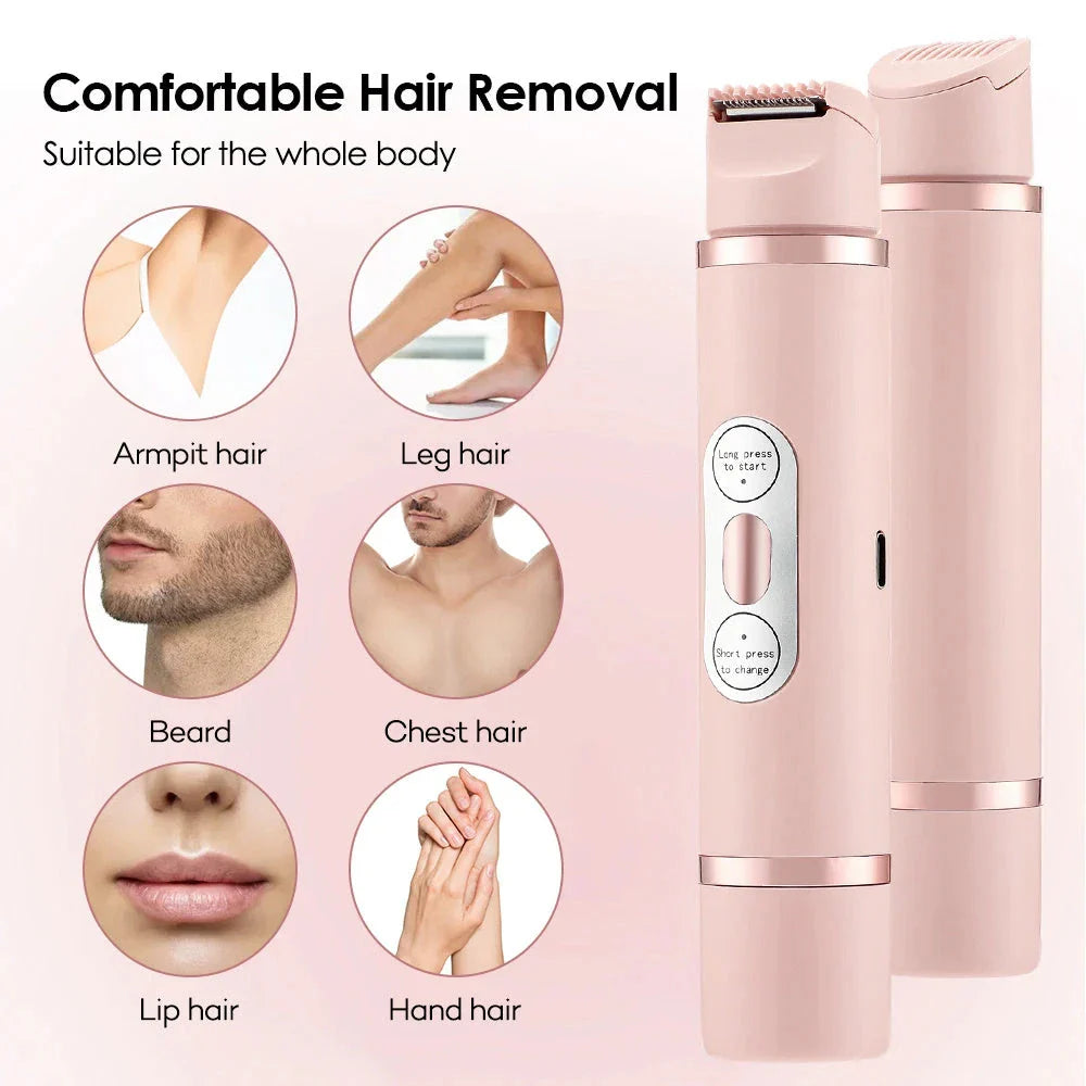 Dual-head electric razor for painless, mess-free hair removal on the face, underarms, bikini line, and legs