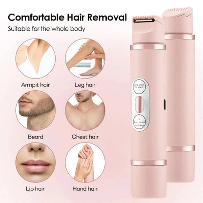 Dual-head electric razor for painless, mess-free hair removal on the face, underarms, bikini line, and legs