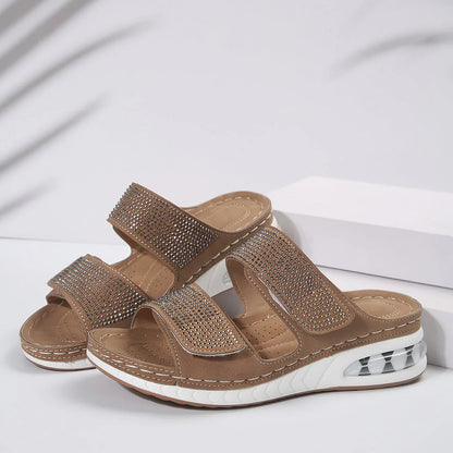 Stylish rhinestone slip-on sandals for women with non-slip soles, available in multiple colors and sizes