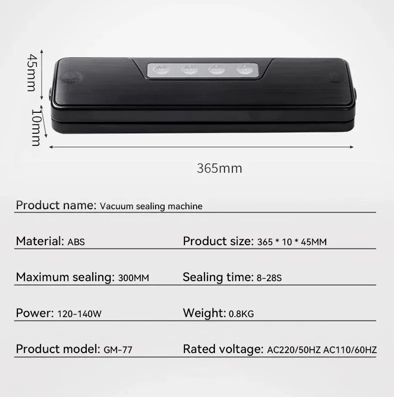 White automatic vacuum sealer on a kitchen counter, showing compact design with one-touch button for food preservation.