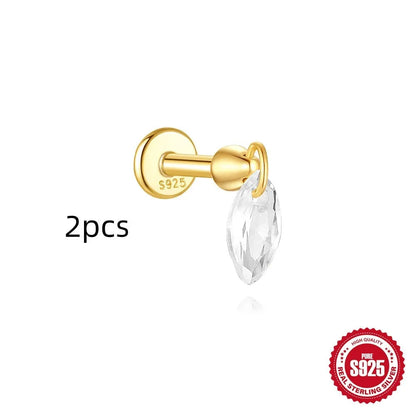 S925 sterling silver geometric kite earrings with rhinestone chain tassel in gold plating