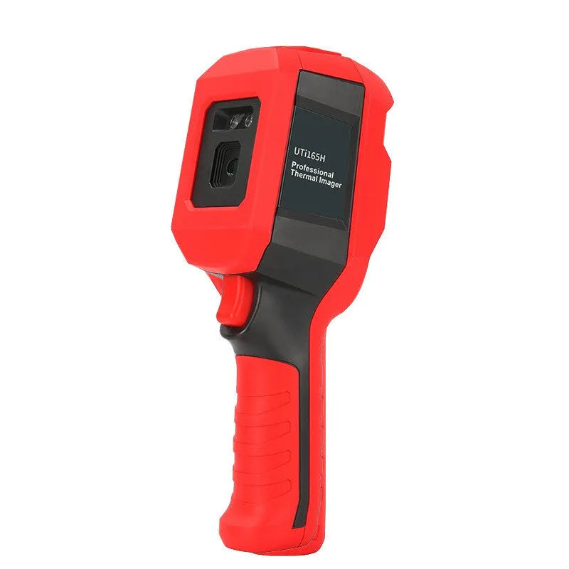 UTi260B infrared thermal imager with 2.8-inch screen, measuring 236x75.5x86mm, showing thermal image on display