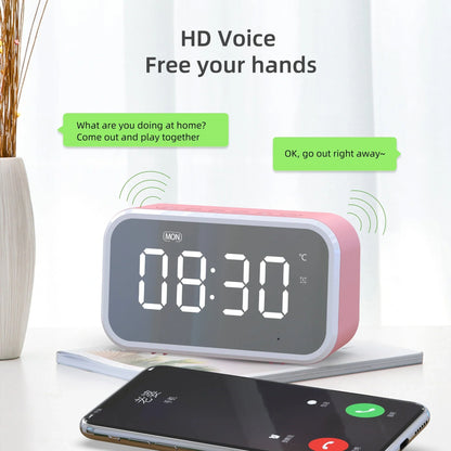 Desktop Alarm Clock with Bluetooth Wireless Audio in black, pink, and white