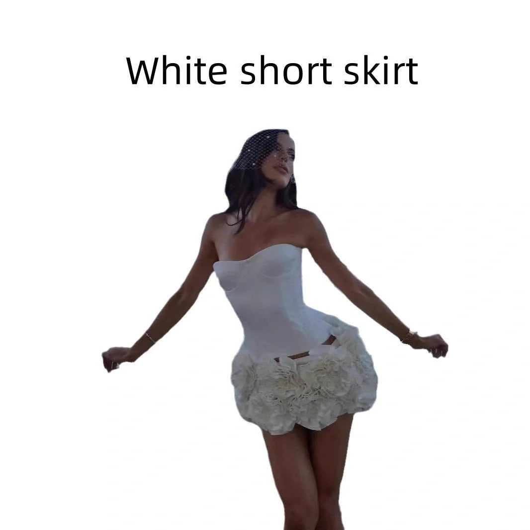 Women's adjustable strapless tube top and mini skirt party dress set in various colors