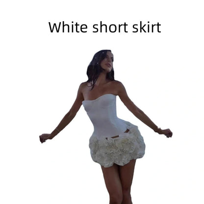 Women's adjustable strapless tube top and mini skirt party dress set in various colors