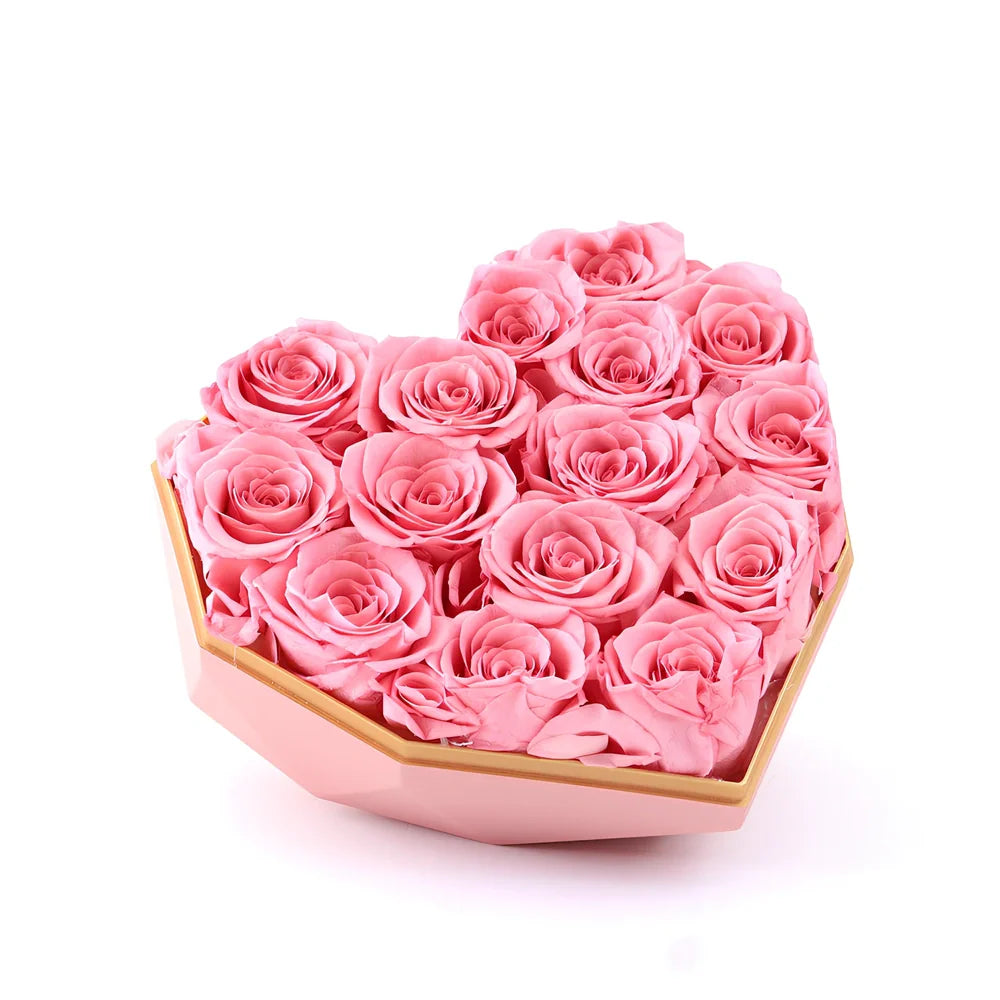 Preserved silk flower gift box with roses in pink, red or red ash, large 25x20x18cm or small 15x15x14cm for Valentine's Day