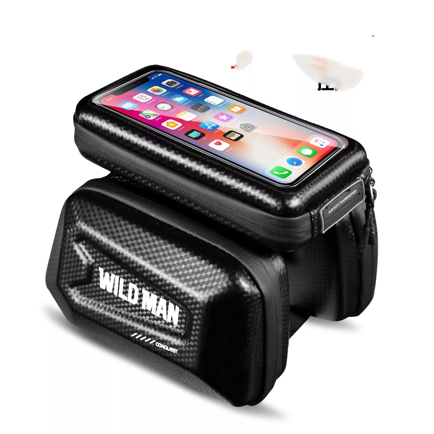 Black PU leather mountain bike phone and belongings pouch with 1L capacity