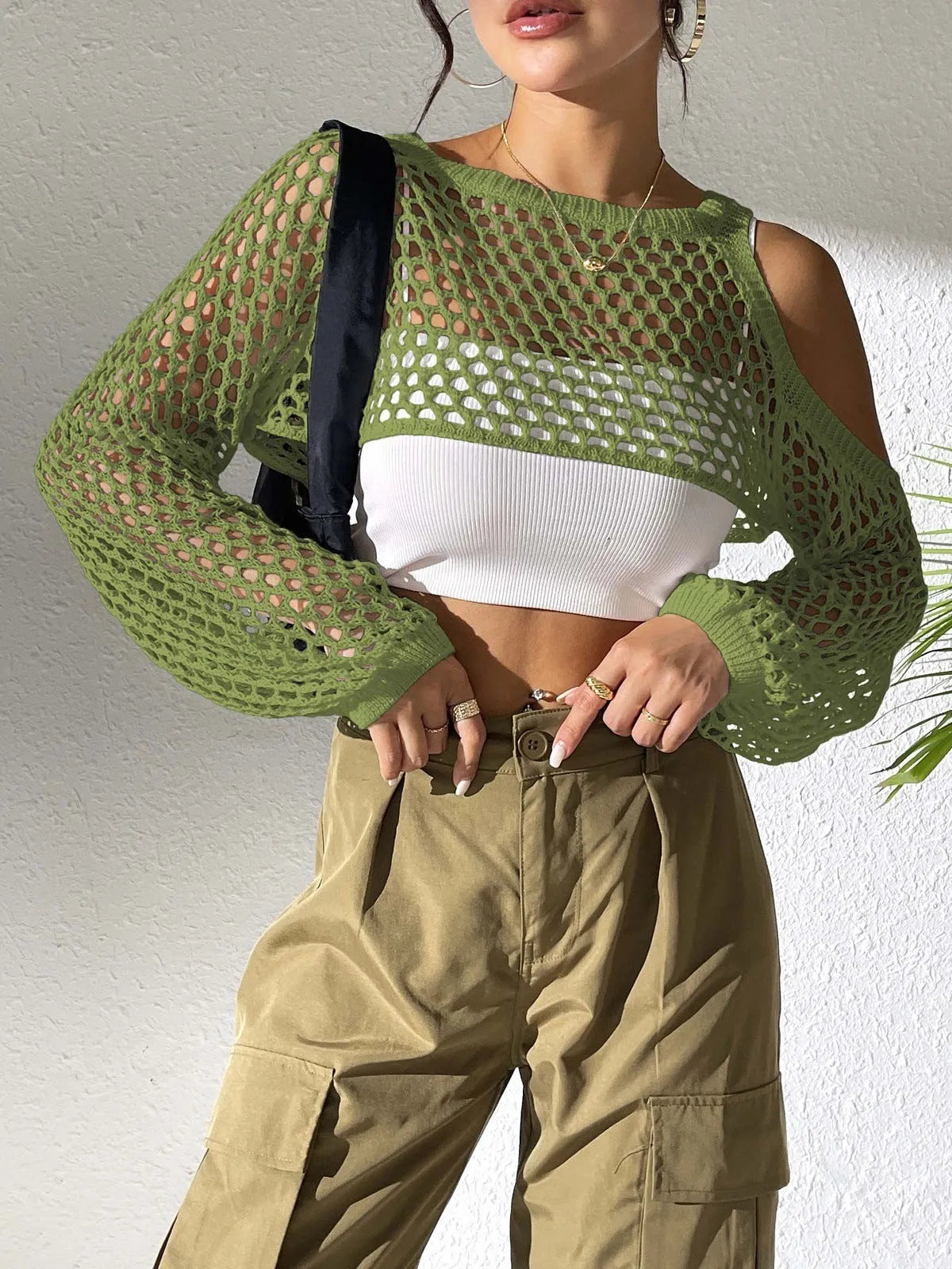 Hollowed navel mesh shirt in polypropylene fibre fabric, shown in a choice of six colours.