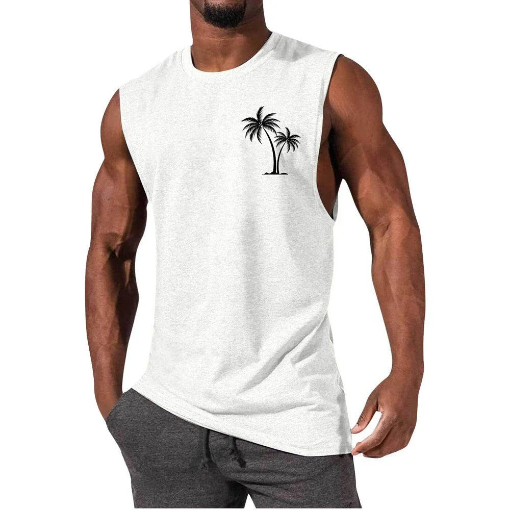 Stylish Embroidered Beach Tank Top in various colors with unique coconut tree design