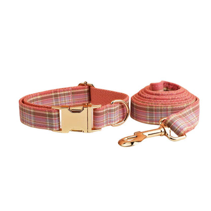 Plaid cloth dog collar and leash set with bow and vest for special occasions