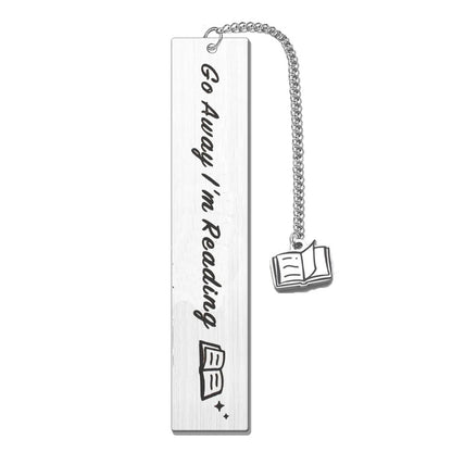 Stainless steel bookmark with tassel, 13cm long, showing metal construction and colour options