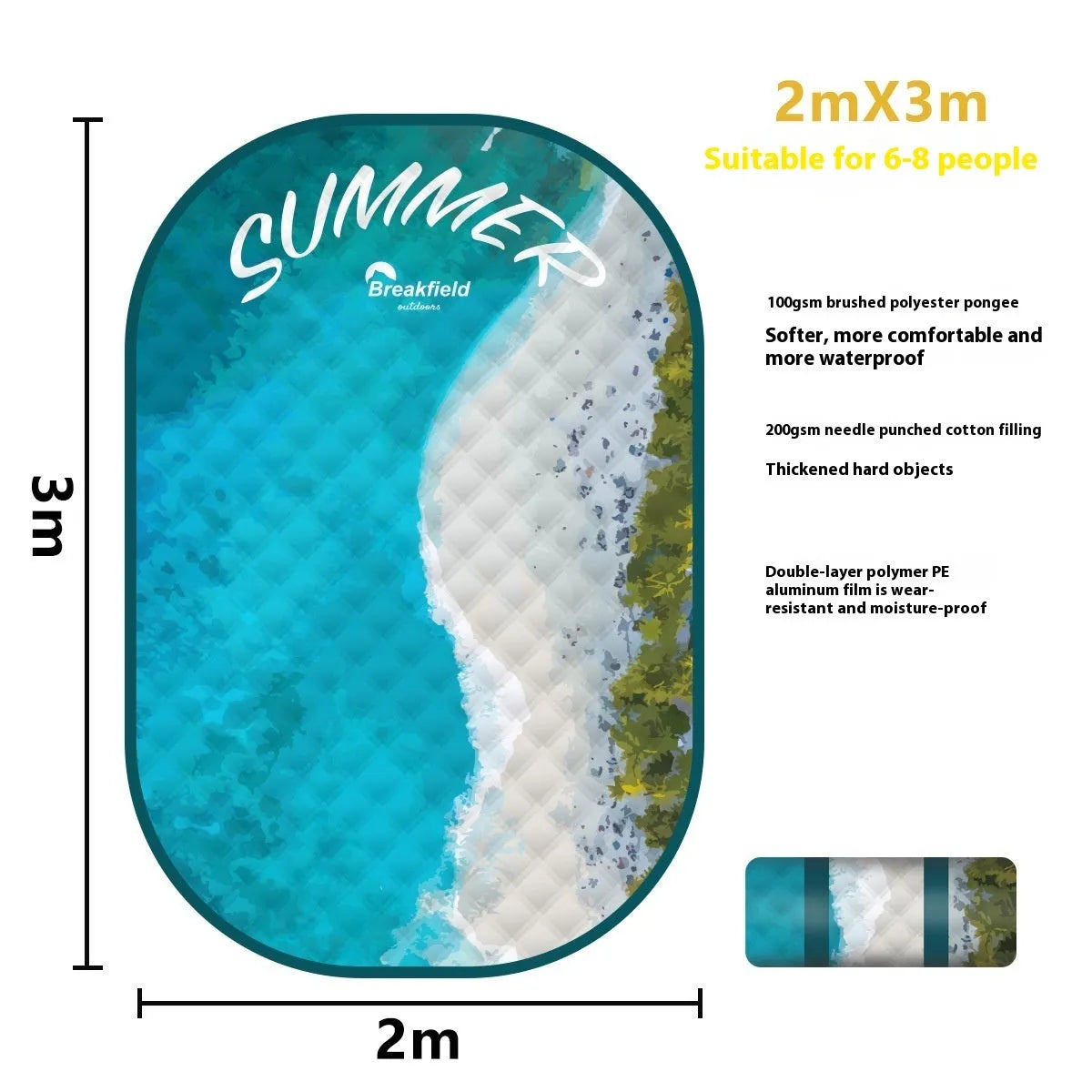 Waterproof ultrasonic thickening picnic mat in seasonal colour with moisture-proof backing for 4-8 people outdoor use