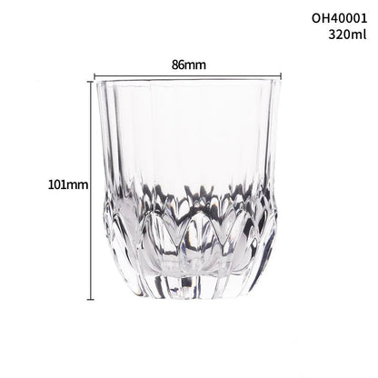 Whiskey shot glass with thick bottom, crystal clear, 350ml capacity, on wooden table