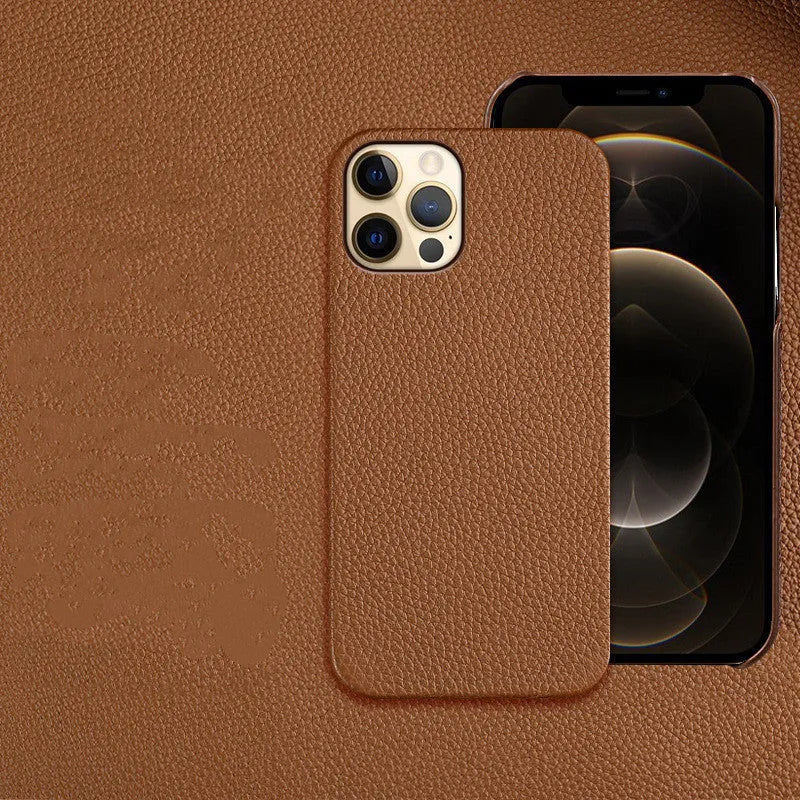 Genuine leather protective mobile phone case for Apple iPhone in multiple colours, showing half-line break design.