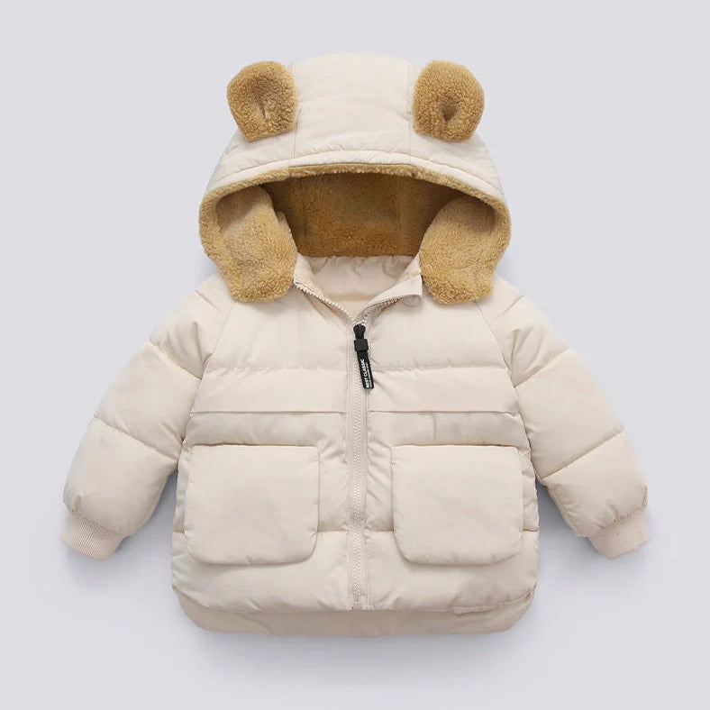 Children's hooded jacket in black, pink, caramel or beige with silk floss insulation for autumn and winter wear