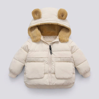 Children's hooded jacket in black, pink, caramel or beige with silk floss insulation for autumn and winter wear