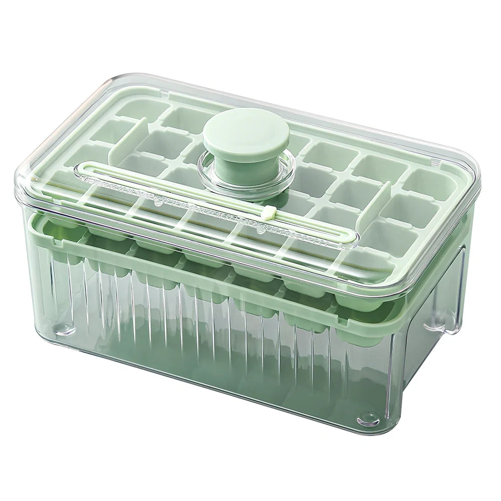 Press-type ice ball maker with milk white and light green PET layers creating 5cm spherical ice