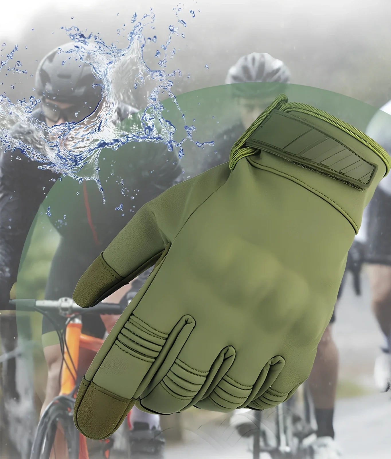 Outdoor tactical gloves with conductive fingertips and reinforced palm grip in camouflage pattern