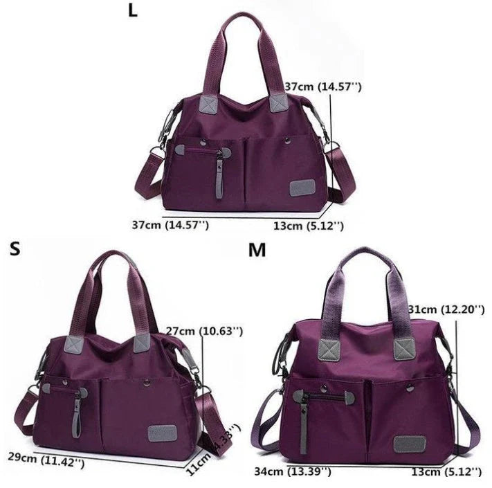 Versatile ladies handbag in various colors with multiple carry options, including handbag, shoulder bag, and crossbody styles, featuring durable construction and organizational pockets.