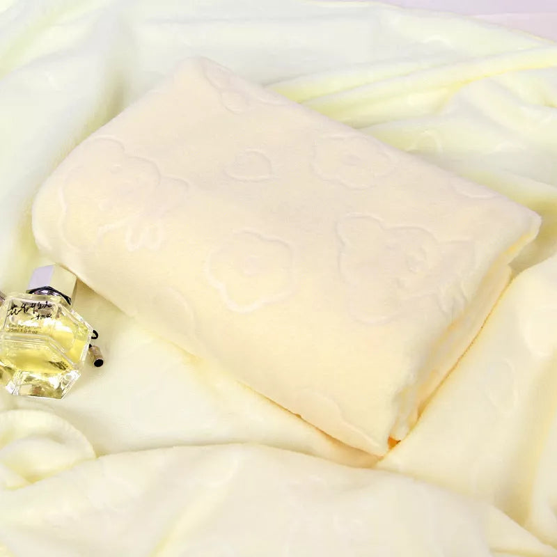 Bear embossed microfiber bath towel in vibrant colors, quick-drying and soft