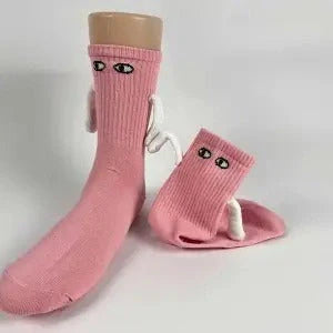 Stylish couple matching mid-tube socks in various colors for a fun and fashionable look.