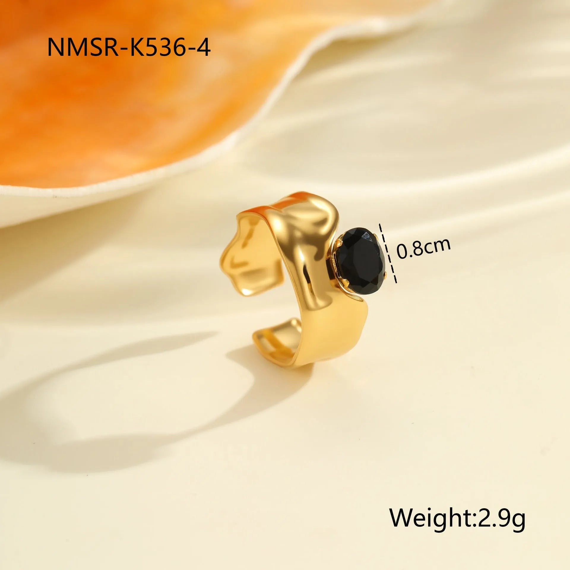 Titanium steel open mouth ring with geometric design and inlaid zircon stones for women