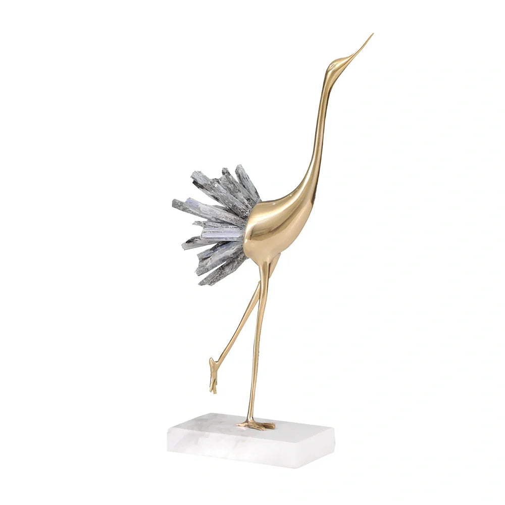 Left-facing crystal crane ornament with marble base in three size options