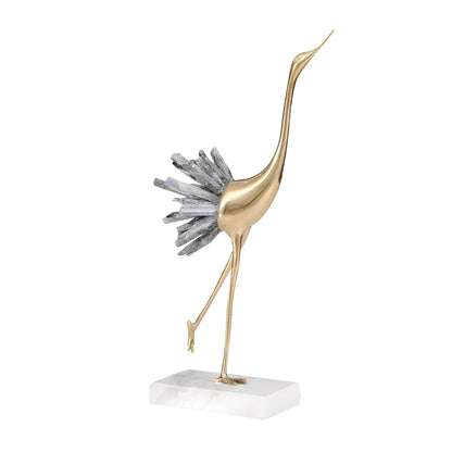Left-facing crystal crane ornament with marble base in three size options