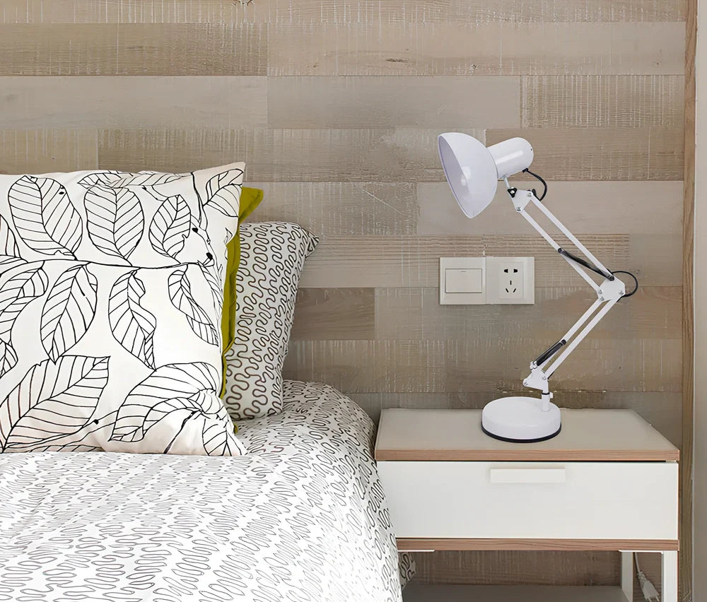 Black iron adjustable swing arm desk lamp with clip base and E27 socket, extended 40cm for workspace lighting