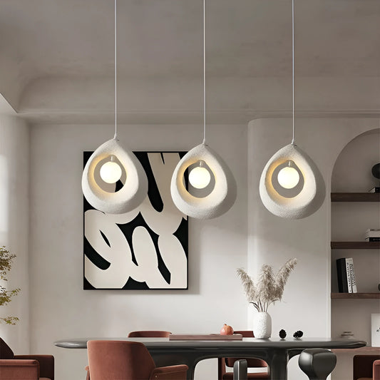 Modern retro pendant chandelier with a large milky white glass lampshade