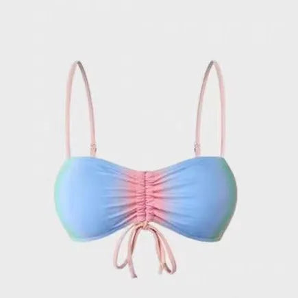 Women's lace-up front triangle top bikini swimsuit in a colour-matching style.