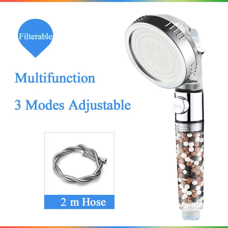 Household Negative Ion Pressurized Shower Head with adjustable modes and water-saving feature