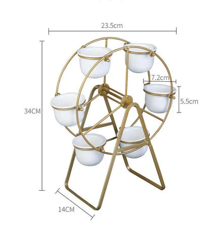 Ferris Wheel stand with 6 cement succulent plant pots in various colors