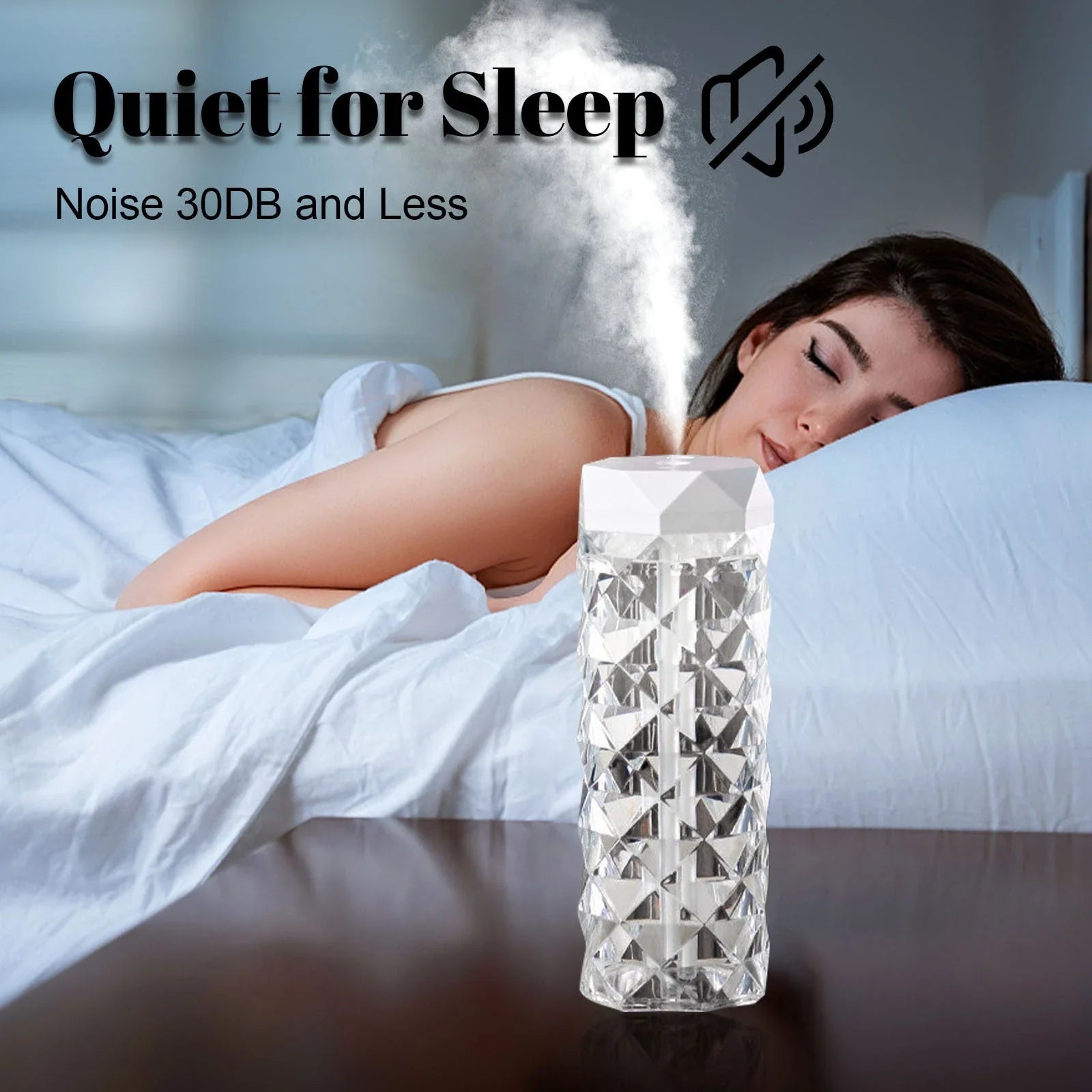Crystal Lamp Humidifier with Soothing Mist and Customizable Lighting for Home Decor