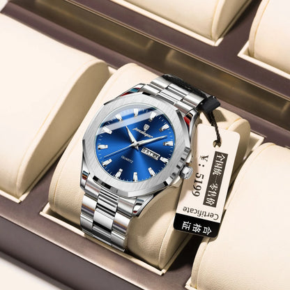 Men's steel strap quartz business watch with 9mm thickness in multiple colour options