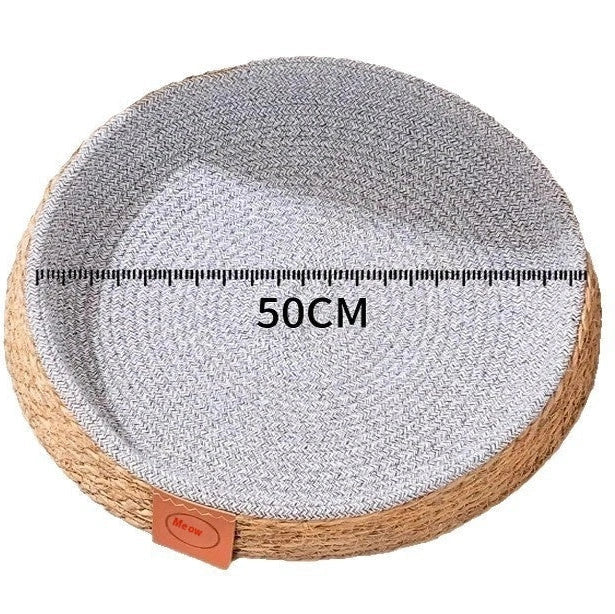 Woven rattan cat nest showing open construction for airflow, available in multiple sizes