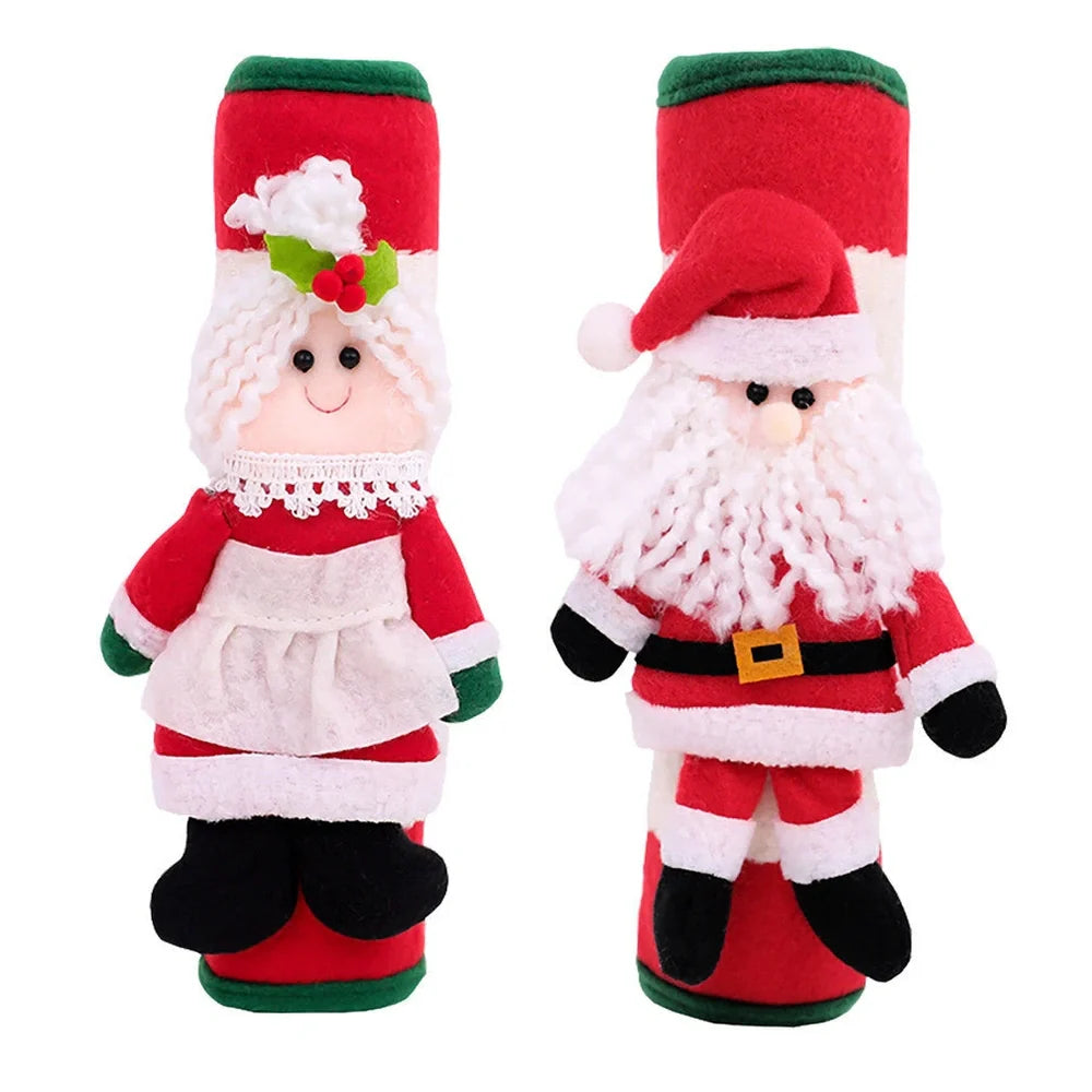 Red Christmas refrigerator glove set measuring 23x15cm for festive kitchen handle decoration