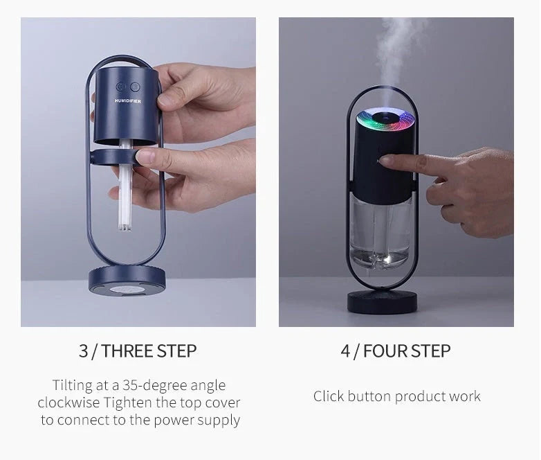 USB Air Humidifier with colorful night light projection for home and car use
