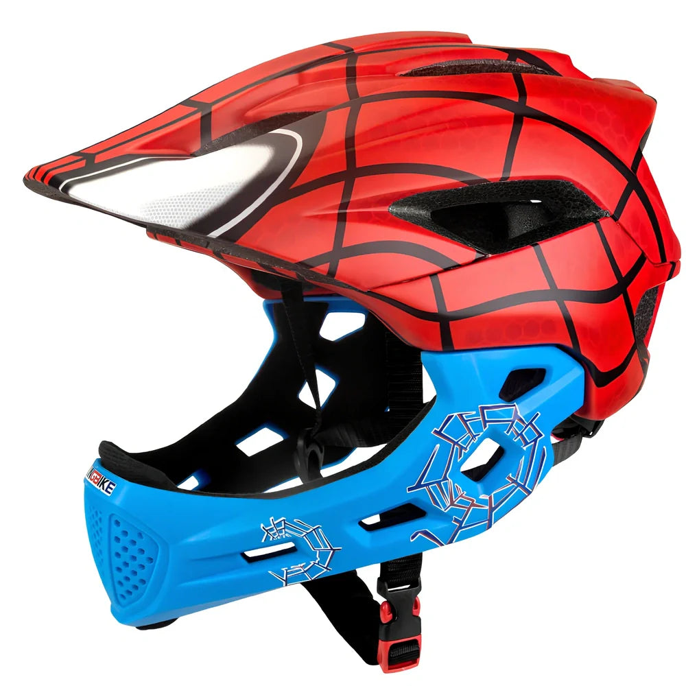Children's adjustable sports helmet in titanium colour with cartoon pattern, showing ventilation channels and quick-release buckle