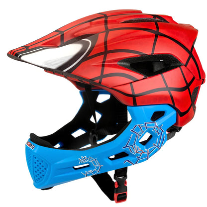 Children's adjustable sports helmet in titanium colour with cartoon pattern, showing ventilation channels and quick-release buckle