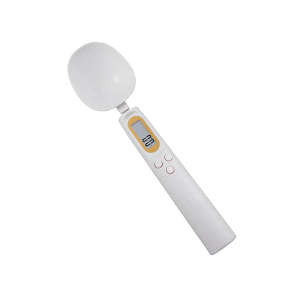 Digital kitchen spoon scale showing measurement display and USB charging port