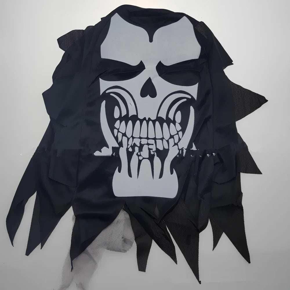Halloween adult performance costume with ghost headgear, robe, belt and gloves for horror zombie character